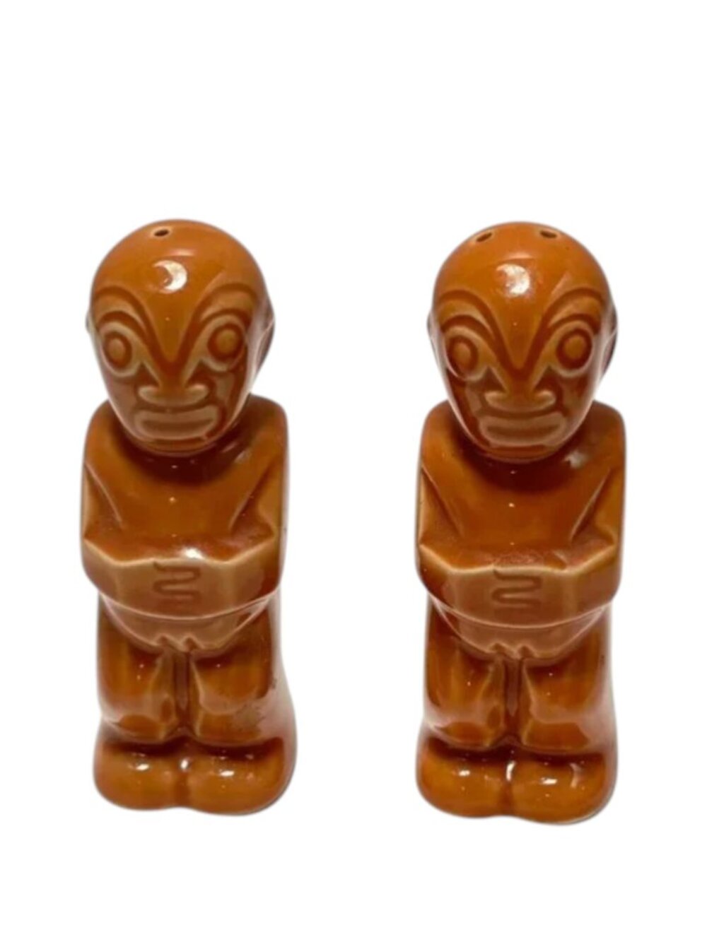 Tiki Trader Vic Salt and Pepper Shaker Brown Tan Ceramic